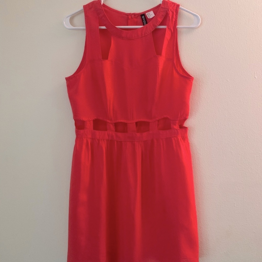 Flirty Peekaboo Coral Mini Dress